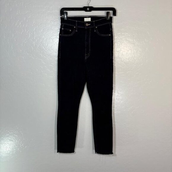 Mother Jeans Womens 26 Dark Wash The Swooner Crop Fray High Rise Made in USA - Picture 1 of 11